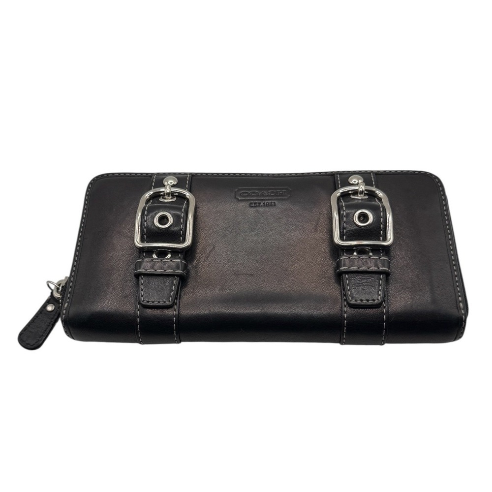 Coach Soho Buckle Zip Around Wallet‎ Black Leather Purple Interior Vintage Y2K